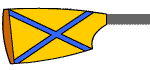 Blade of Hexham Rowing Club: Old Gold with Blue Cross & Brown Tip