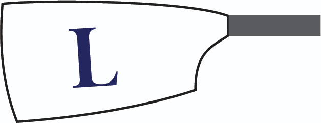 Blade of Leys School Boat Club: Plain white spoon with a large capital ‘L’ in Navy Blue